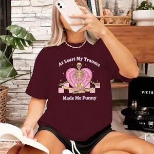 Graphic Tee with Skeleton and Heart Design